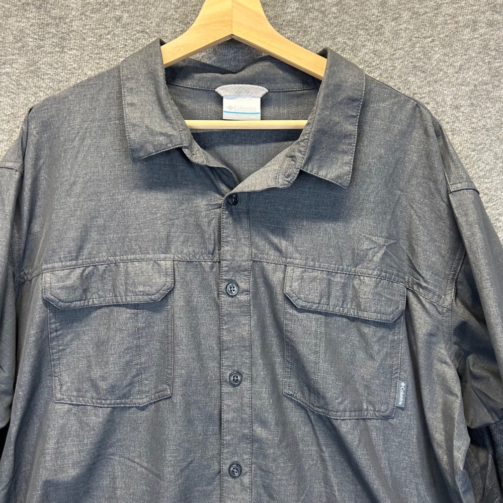 Columbia Omni-Wick Mens XXL Gray Long Sleeve Stretch Hiking Button Down Shirt